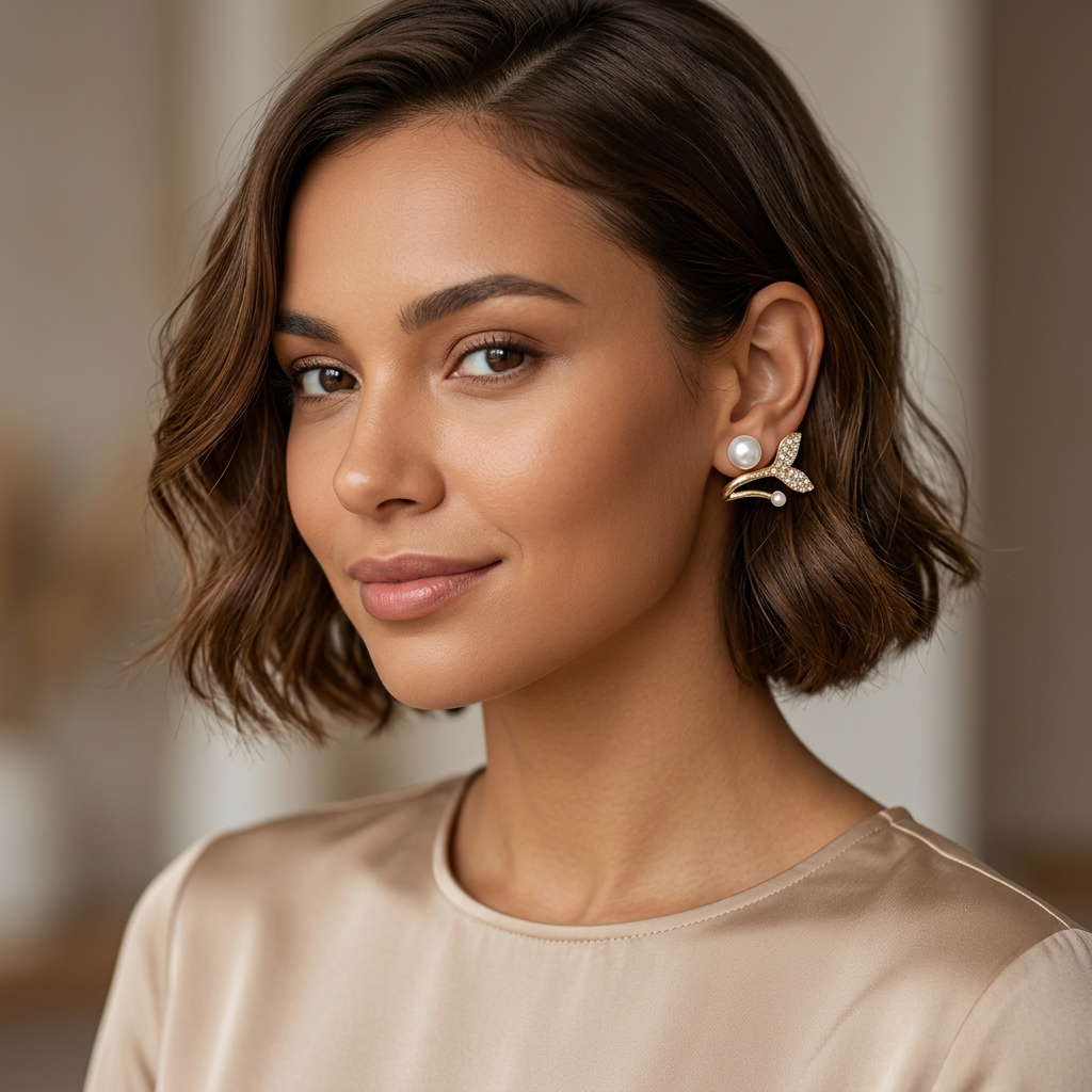 Gold Butterfly Ear Cuff with Pearl Stud – Elegant Dual Style Earrings