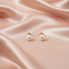Elegant Pearl & Rose Hoop Earrings – Gold Finish | BME
