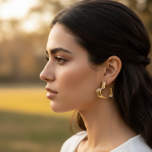 Chunky Gold Twisted Hoop Earrings with Sculpted Design- Stainless steel