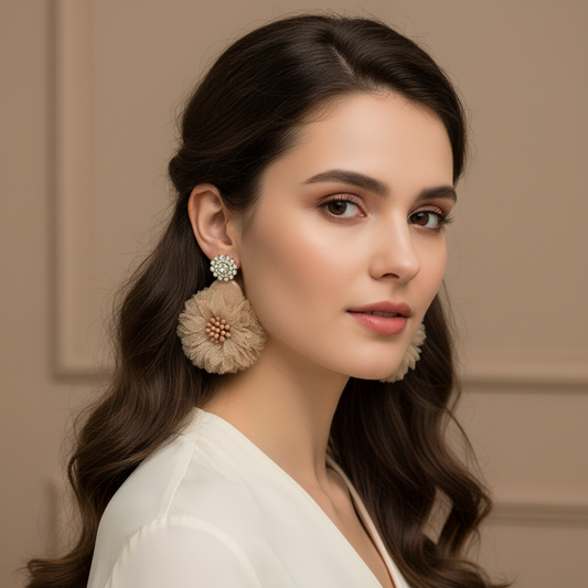Floral Statement Earrings with Crystal Stud Detailing-Stainless steel