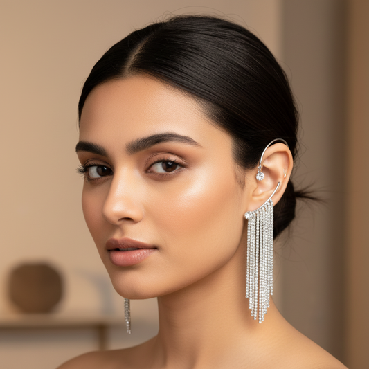 Luxury Rhinestone Tassel Hoop Earrings with Long Crystal Chains
