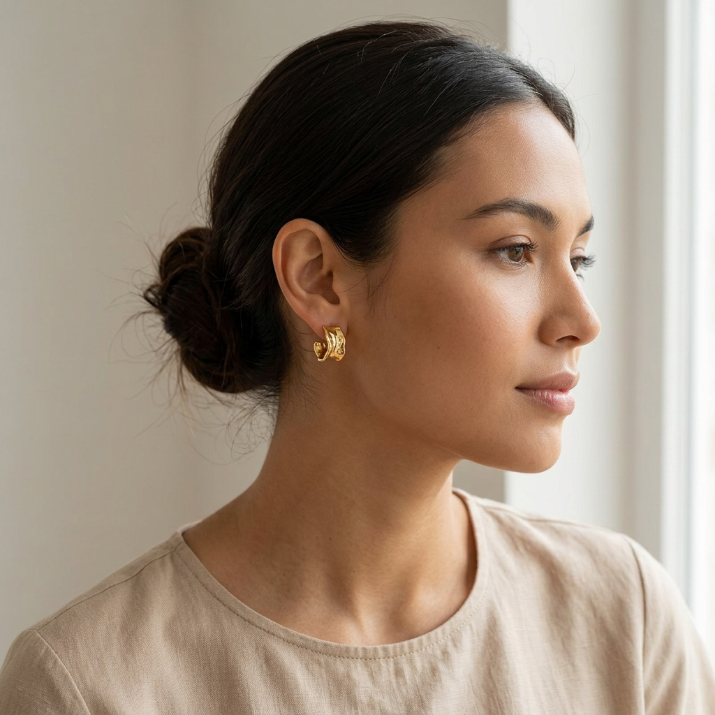 Gold Textured Chunky Hoop Earrings