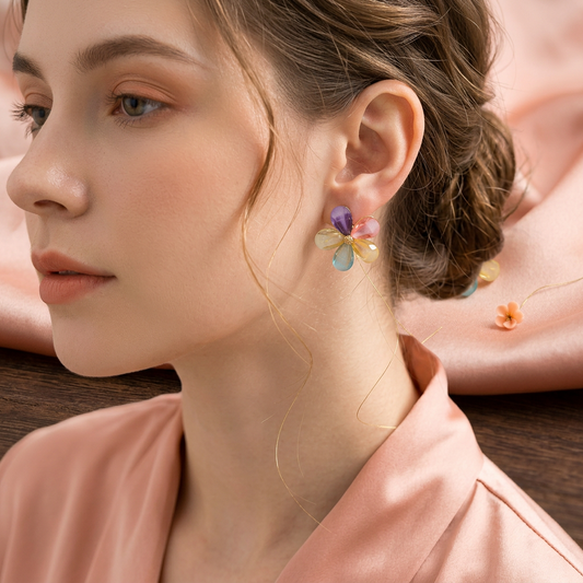 Multicolor Floral Statement Earrings with Gloss Finish | BME