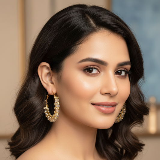 Crystal Embellished Gold Hoop Earrings for Women – Statement Party Design