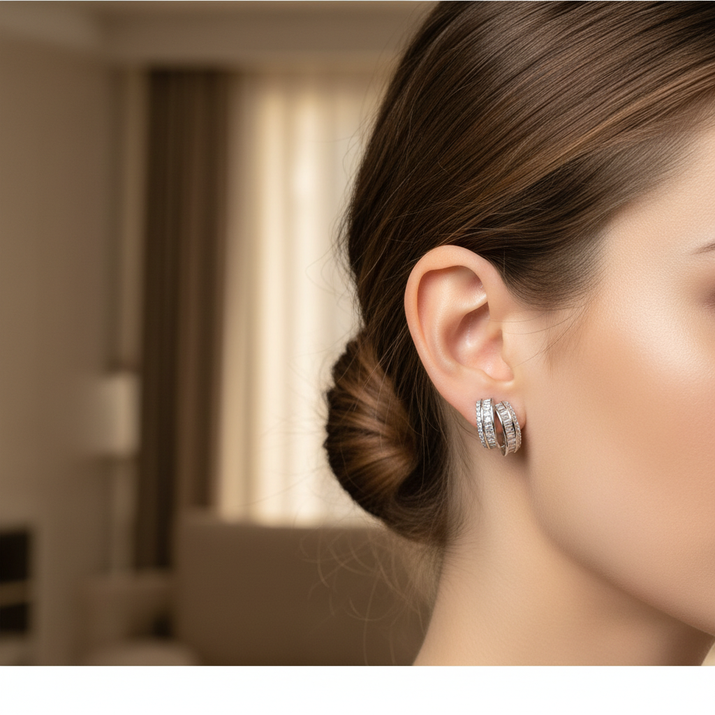 Gold Plated Crystal Hoop Earrings – Elegant Statement Jewelry- Stainless steel