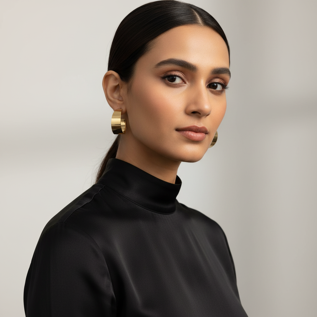 Elegant Gold-Tone Wide Hoop Earrings- Stainless Steel | BME