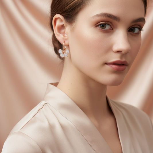 Rose Gold Drop Earrings with Stone Detailing | BME
