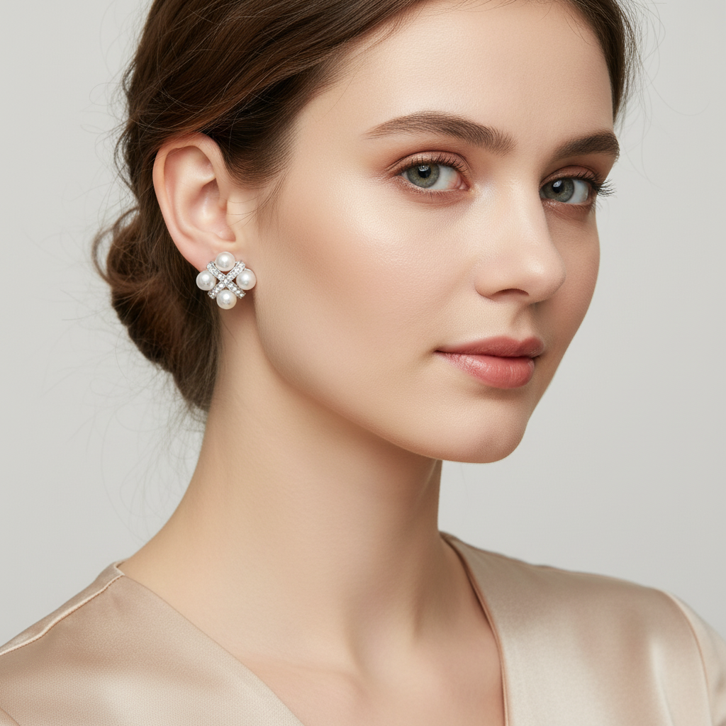 Pearl Cross Stud Earrings – Elegant Statement Design