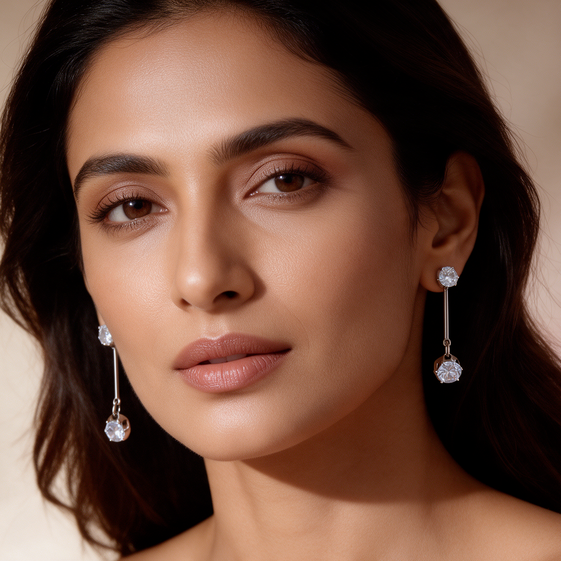 Silver Crystal Bar Drop Earrings