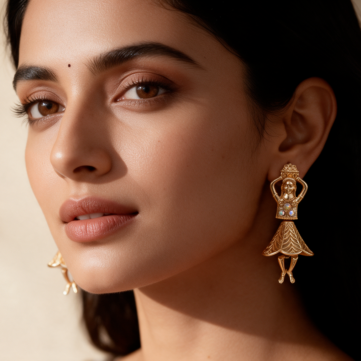 Rose Gold Dancing Doll Statement Earrings