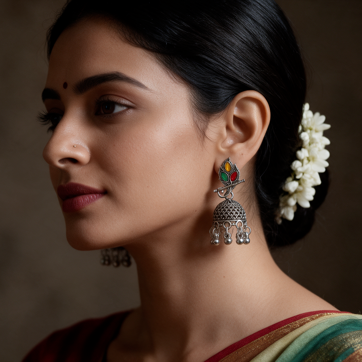 Multicolor Oxidised Silver Peacock Jhumka Earrings