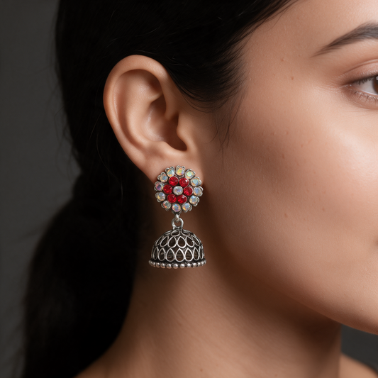 Multicolour Oxidised Jhumka Earrings