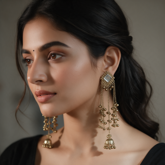 Antique Gold Chain Jhumka Earrings