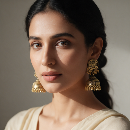 Antique Gold Statement Jhumka Earrings