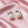Pearl Bow Drop Stud Earrings