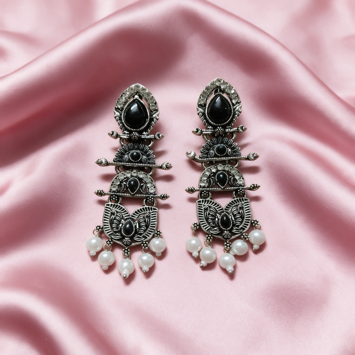 Oxidised Silver Pearl Drop Earrings