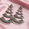 Oxidised Silver Layered Pearl Drop Earrings