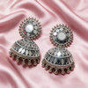 Oxidised Silver Mirror Jhumka Earrings