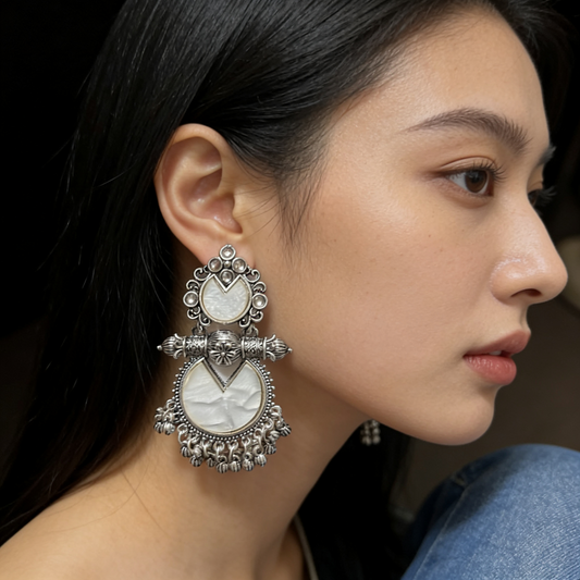 Silver Pearl Chandbali Earrings