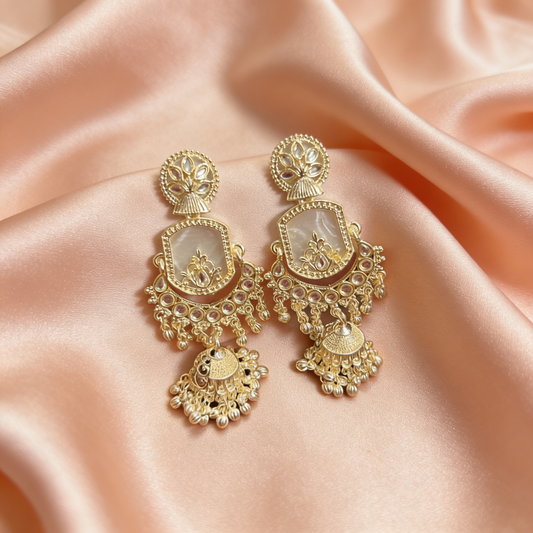 Gold Pearl Jhumka Chandbali Earrings