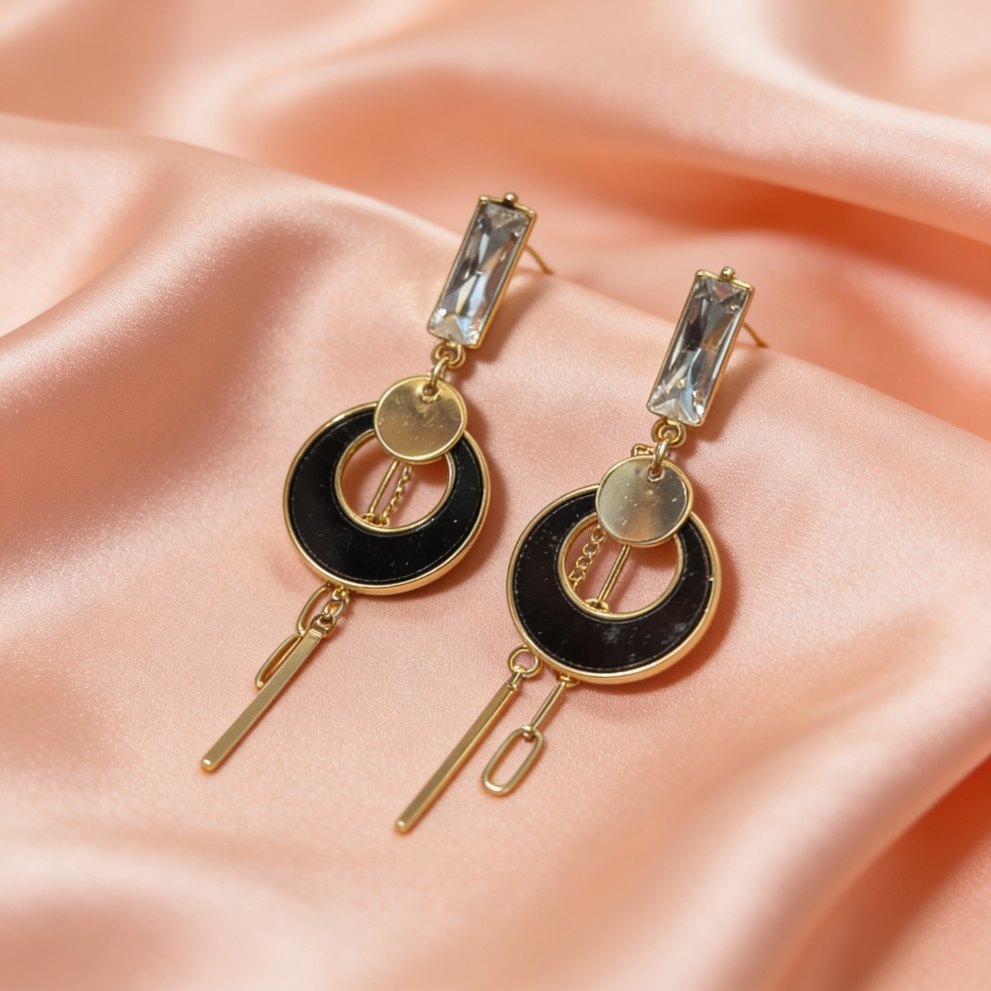 Black Gold Geometric Drop Earrings