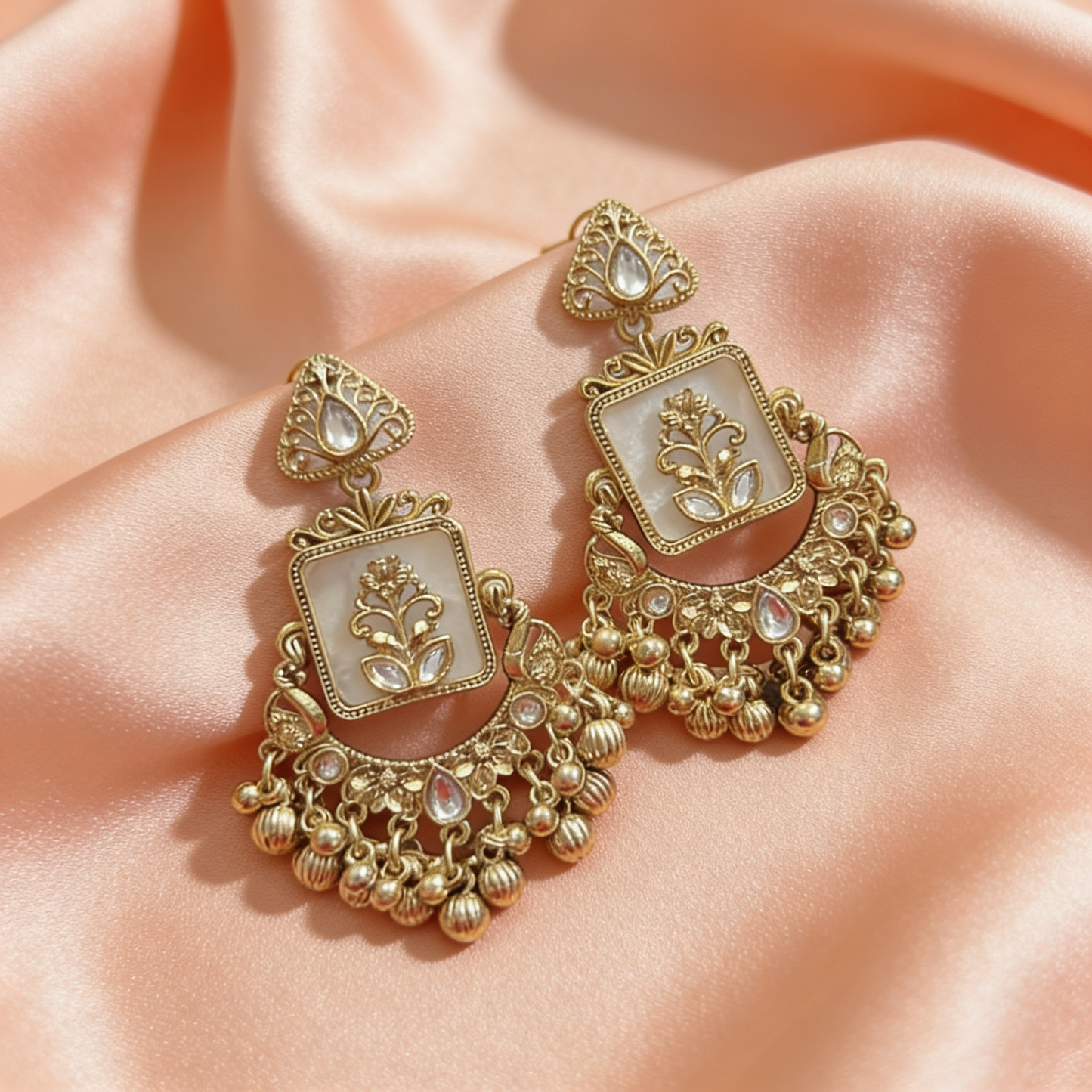 Gold Mirror Work Chandbali Earrings