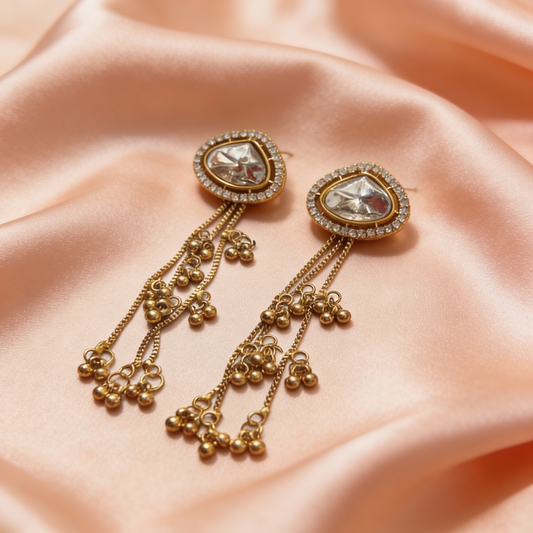 Gold Kundan Tassel Drop Earrings