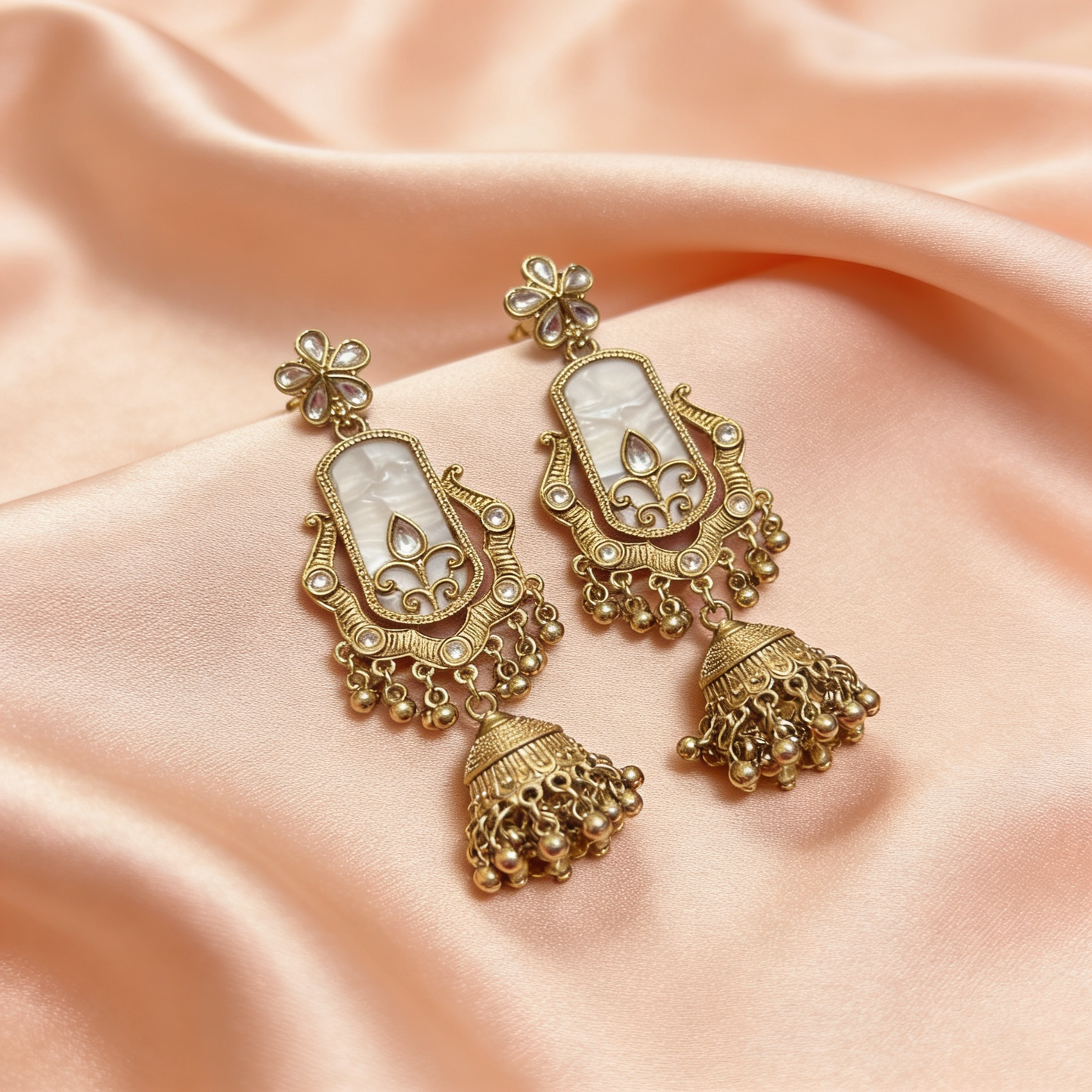 Antique Gold Pearl Jhumka Earrings