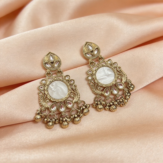 Gold Pearl Kundan Chandbali Earrings
