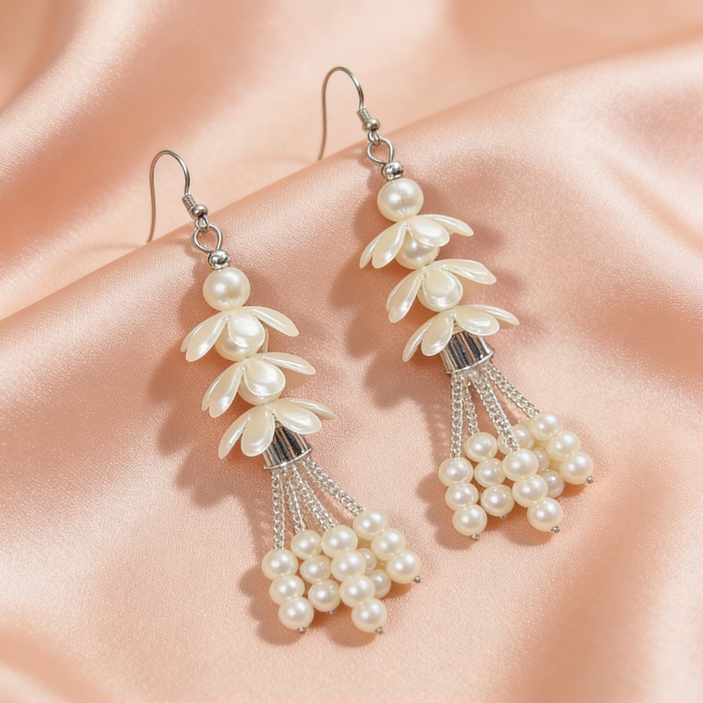 Pearl Floral Tassel Drop Earrings
