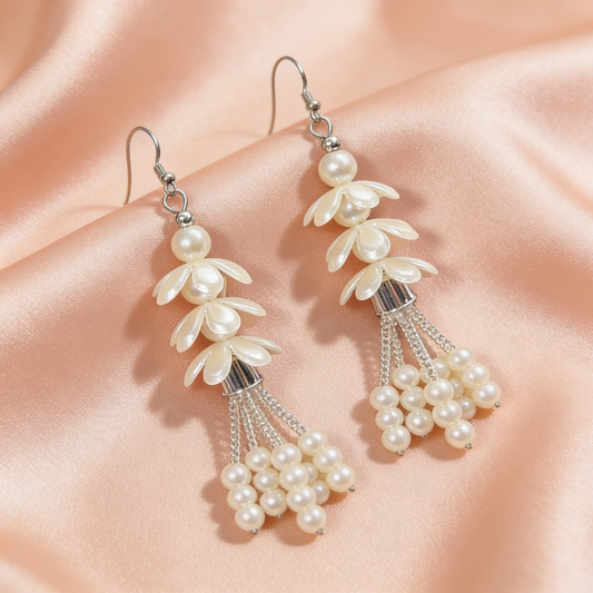 Pearl Floral Tassel Drop Earrings