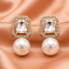 Crystal Square Pearl Drop Earrings