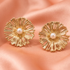 Golden Floral Pearl Stud Earrings