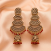 Antique Gold Kundan Jhumka Earrings – Traditional Bridal Statement Chandbali Style- Stainless Steel