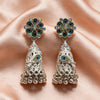 Peacock Stone Silver Jhumka Earrings