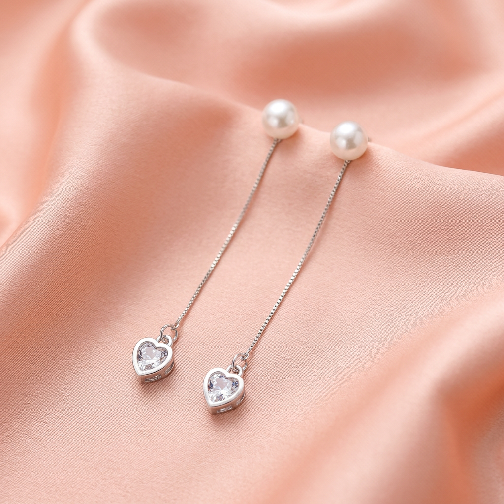 Heart Moti Latkan Earrings