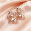 Rose Gold Sphere Hoop Drop Earrings