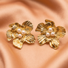 Golden Floral Pearl Statement Earrings
