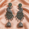 Peacock Motif Oxidised Silver Jhumka Earrings