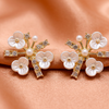 White Floral Pearl Stud Earrings