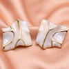 White Marble Abstract Stud Earrings with Gold Detailing