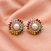 Multicolor Pearl Stud Earrings