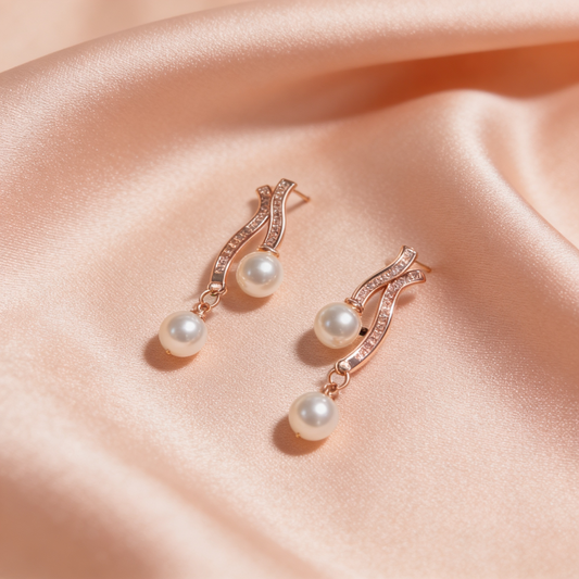 Fish Type Ad Rose Gold Pearl Drop Earrings