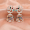 Multicolour Peacock Silver-Tone Jhumka Earrings