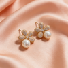 Flower with Pearl Gold Stud Earrings