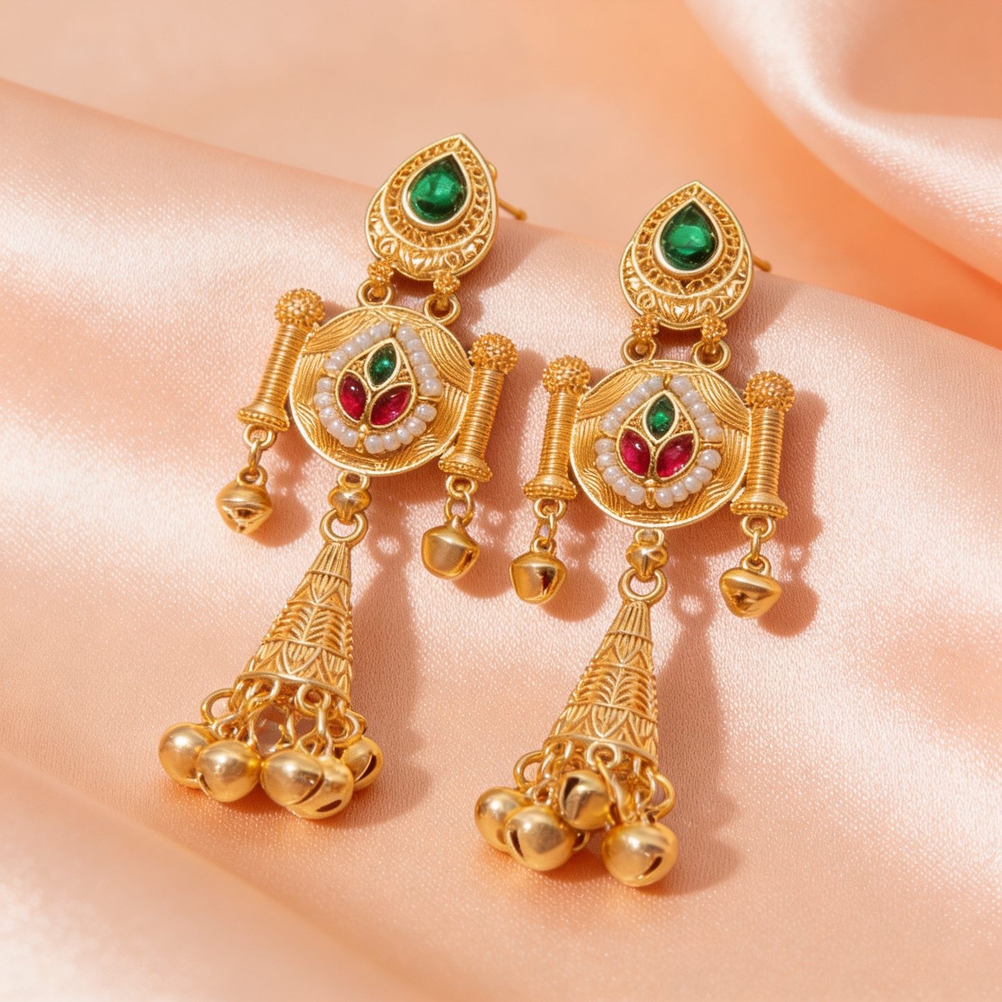 Oval Lobe Golden Drops Jhumka Earrings