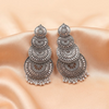 Layered Oxidised Silver Chandbali Statement Earrings