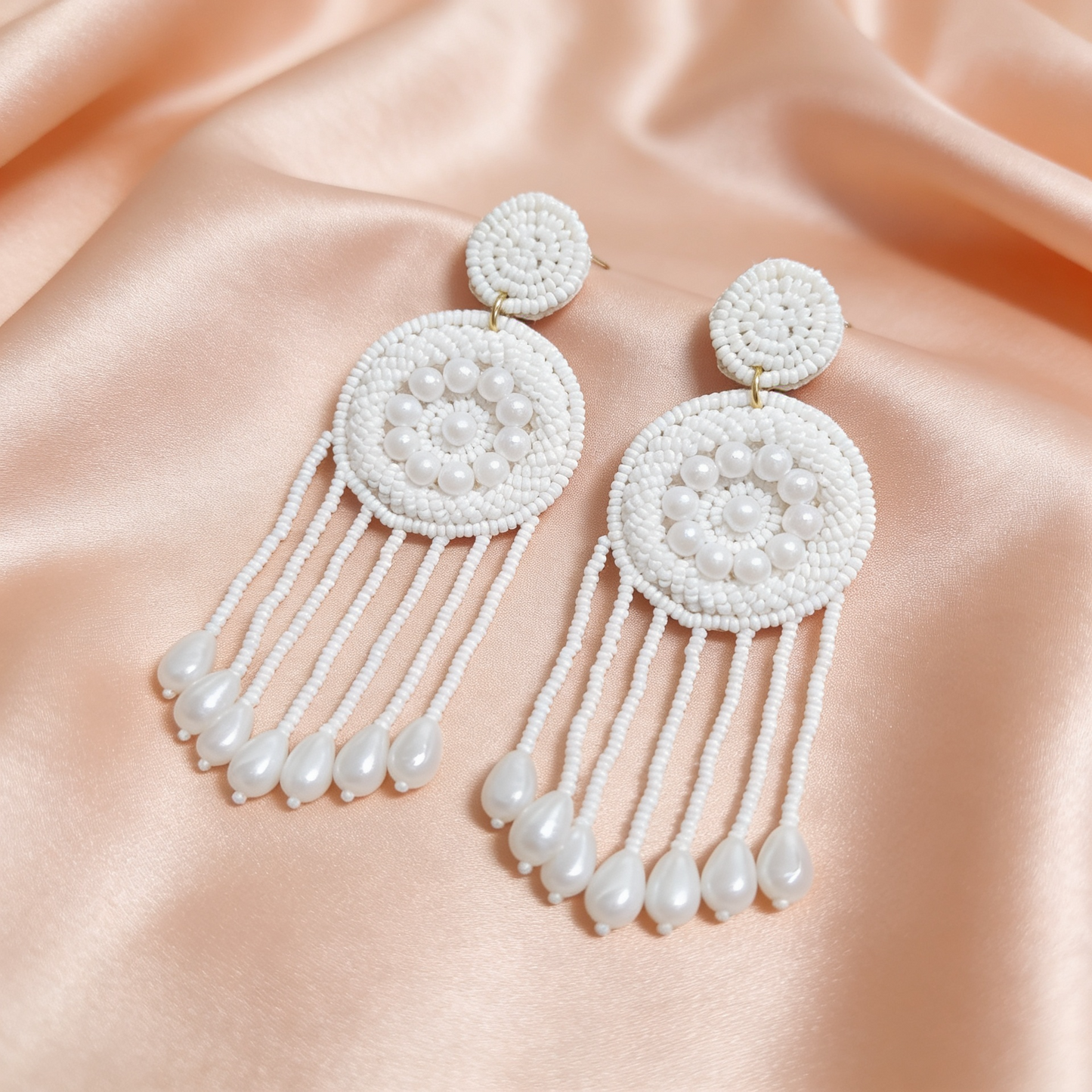 White Circle Beads Drop Earrings
