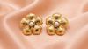 Golden Floral Pearl Stud Earrings