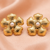 Golden Floral Pearl Stud Earrings